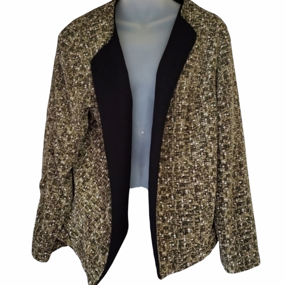 R&K Open Front Ladies Green Black & Tan Blazer Jacket Plus Size 14W